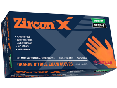 Zircon X Powder-Free Orange Nitrile Exam Gloves, 5.5 mil, 1000/Case