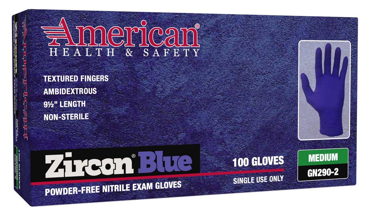 American Health and Safety™ Zircon™ Blue Disposable Nitrile Exam Grade Gloves – 1,000/Case